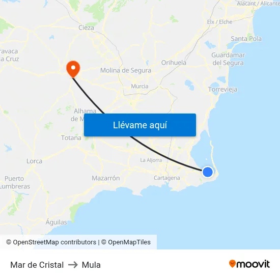 Mar de Cristal to Mula map