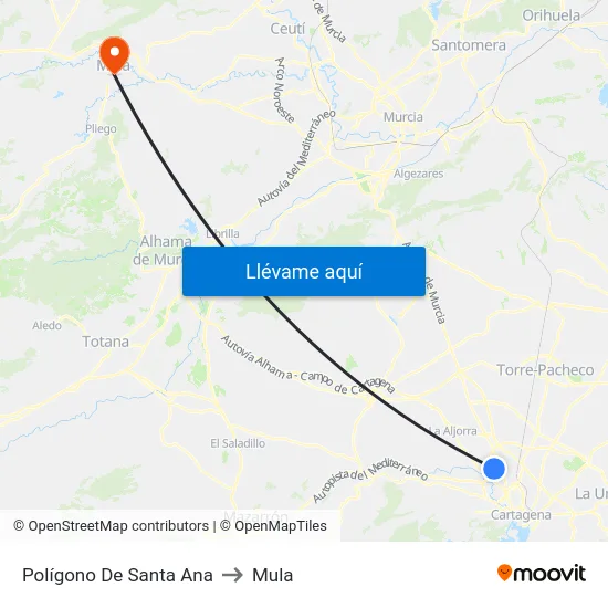 Polígono De Santa Ana to Mula map