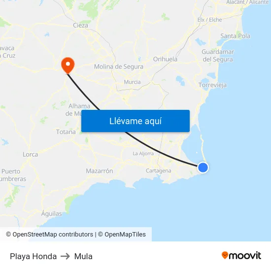 Playa Honda to Mula map