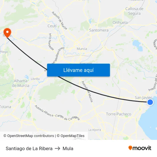 Santiago de La Ribera to Mula map