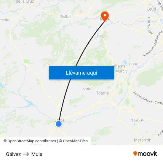 Gálvez to Mula map