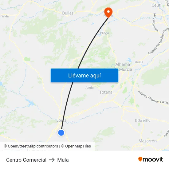 Centro Comercial to Mula map