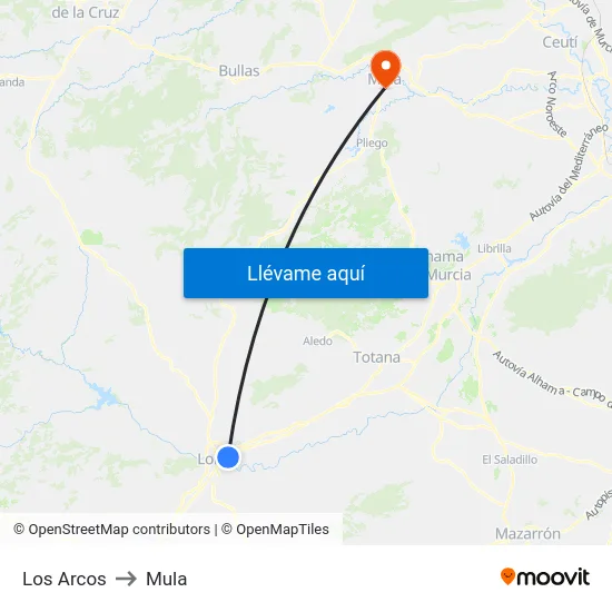 Los Arcos to Mula map