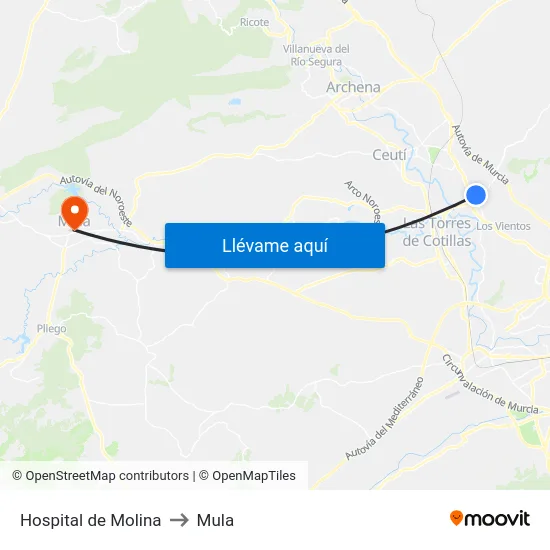 Hospital de Molina to Mula map