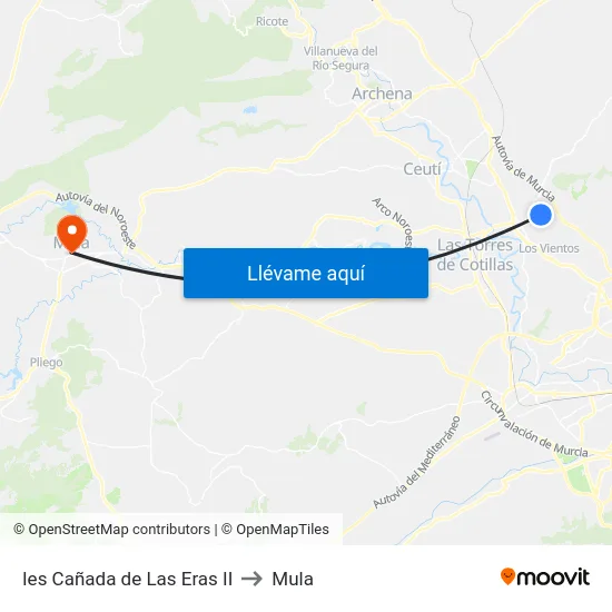 Ies Cañada de Las Eras II to Mula map