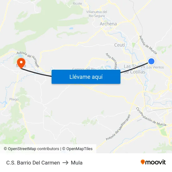 C.S. Barrio Del Carmen to Mula map