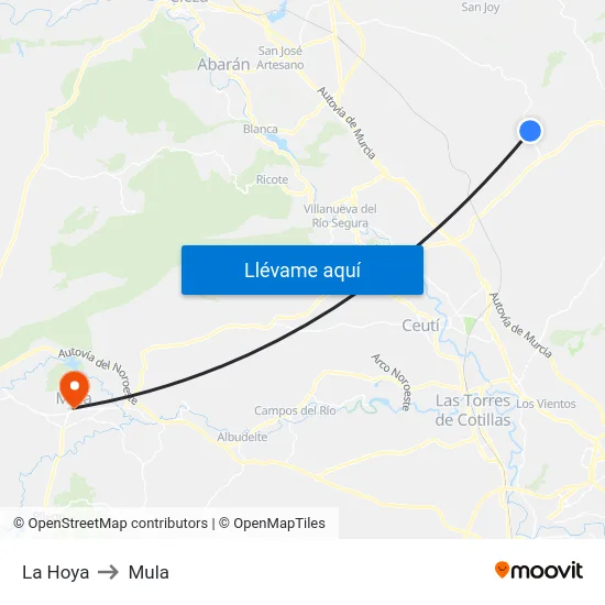 La Hoya to Mula map