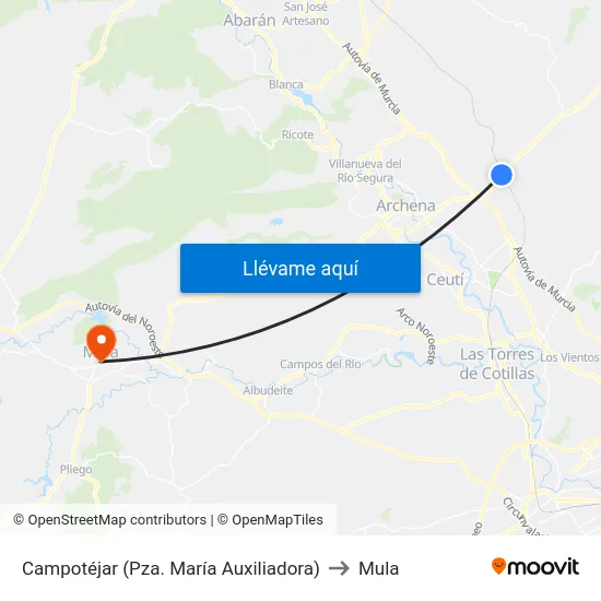 Campotéjar (Pza. María Auxiliadora) to Mula map