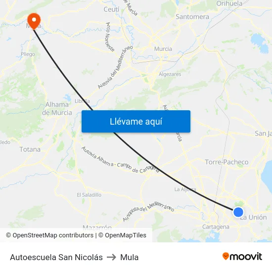 Autoescuela San Nicolás to Mula map