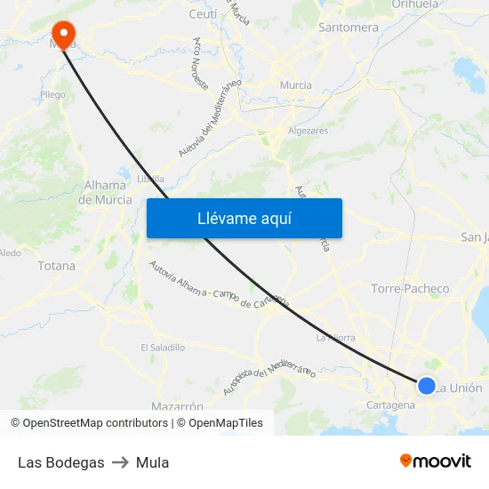 Las Bodegas to Mula map
