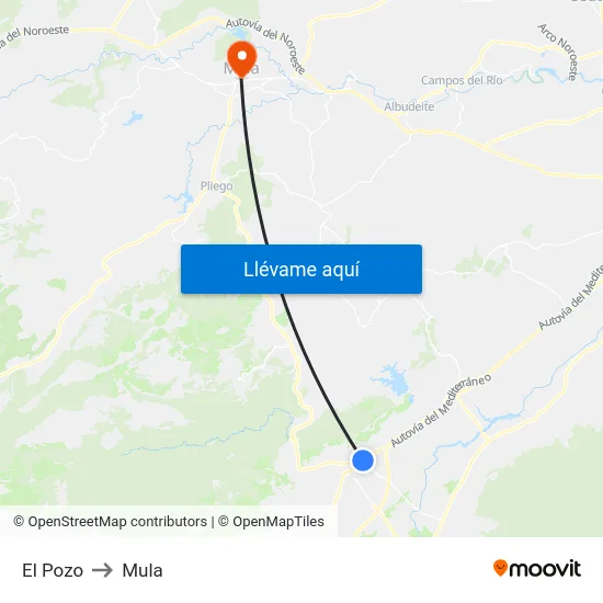 El Pozo to Mula map
