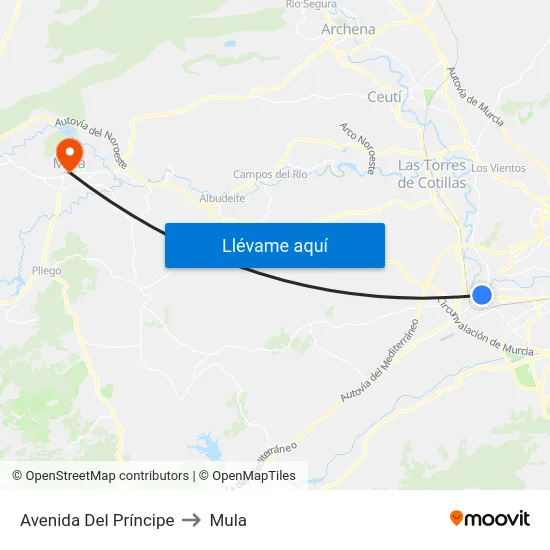 Avenida Del Príncipe to Mula map