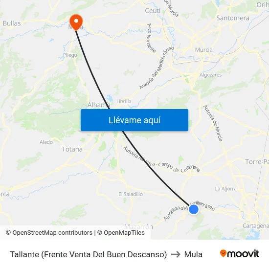 Tallante (Frente Venta Del Buen Descanso) to Mula map