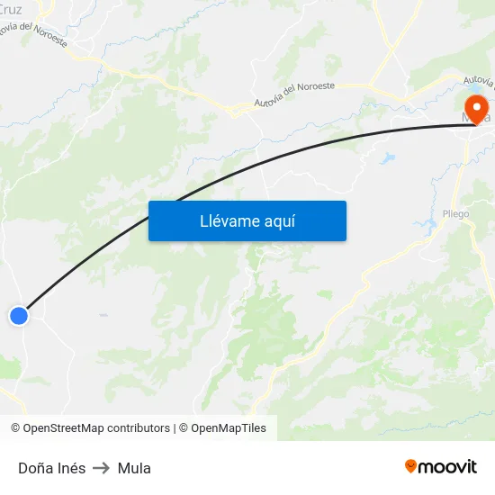 Doña Inés to Mula map
