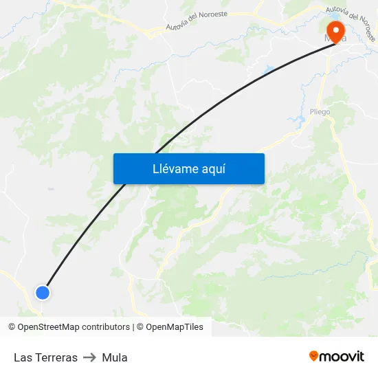 Las Terreras to Mula map