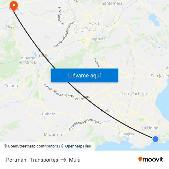 Portmán - Transportes to Mula map