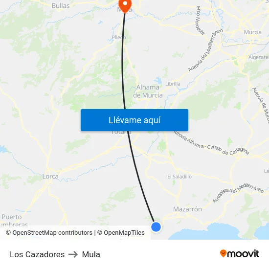 Los Cazadores to Mula map