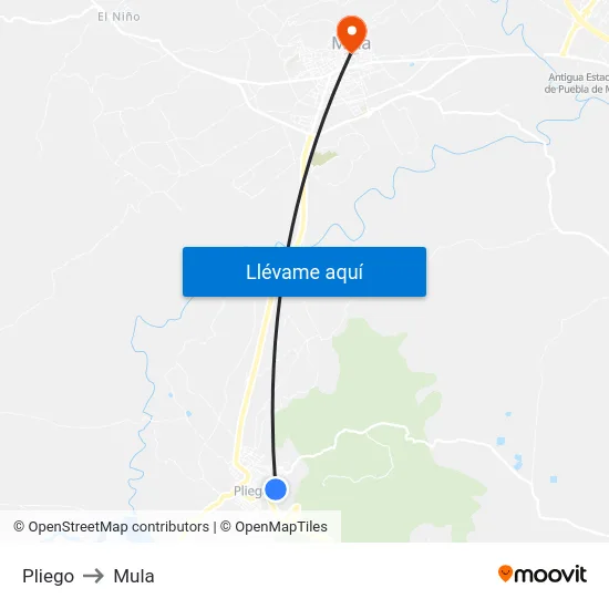 Pliego to Mula map