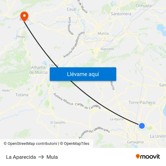La Aparecida to Mula map