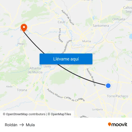 Roldán to Mula map