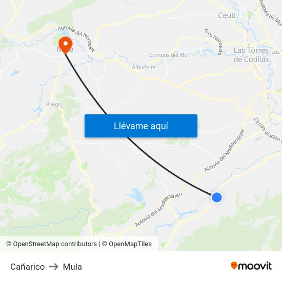 Cañarico to Mula map