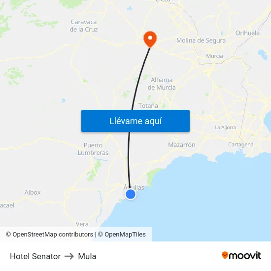 Hotel Senator to Mula map