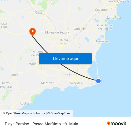 Playa Paraíso - Paseo Marítimo to Mula map