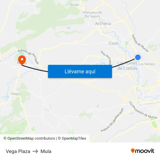 Vega Plaza to Mula map