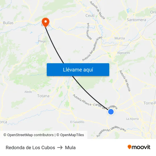 Redonda de Los Cubos to Mula map