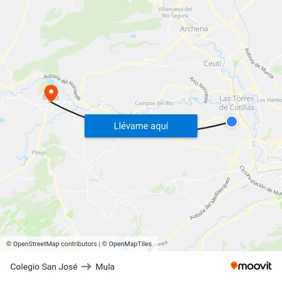 Colegio San José to Mula map