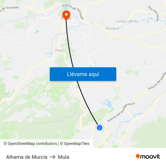 Alhama de Murcia to Mula map