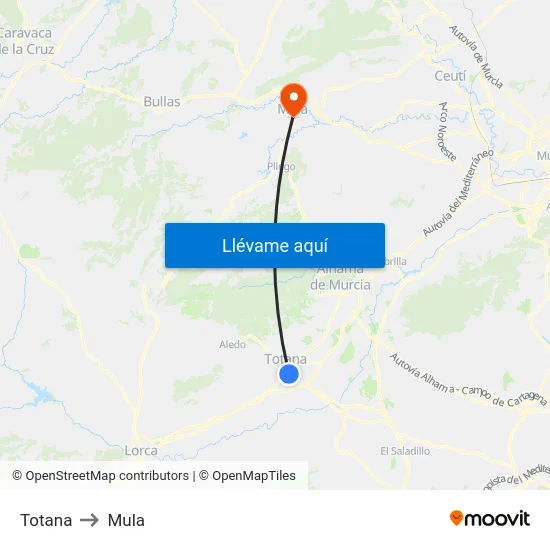 Totana to Mula map