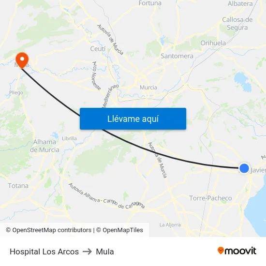 Hospital Los Arcos to Mula map