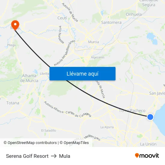 Serena Golf Resort to Mula map