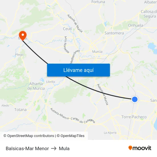 Balsicas-Mar Menor to Mula map