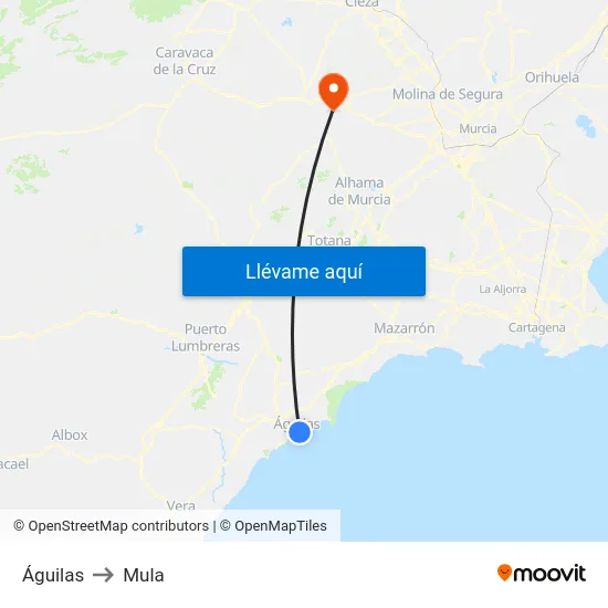 Águilas to Mula map