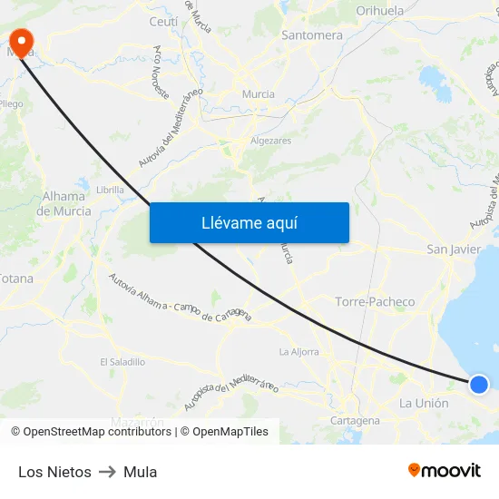 Los Nietos to Mula map