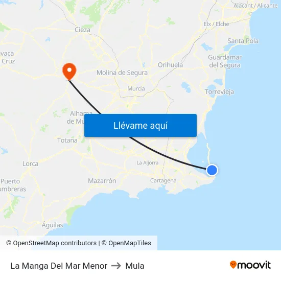 La Manga Del Mar Menor to Mula map