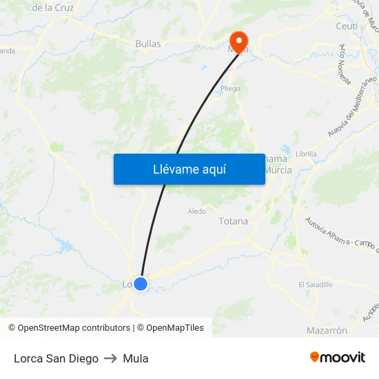 Lorca San Diego to Mula map
