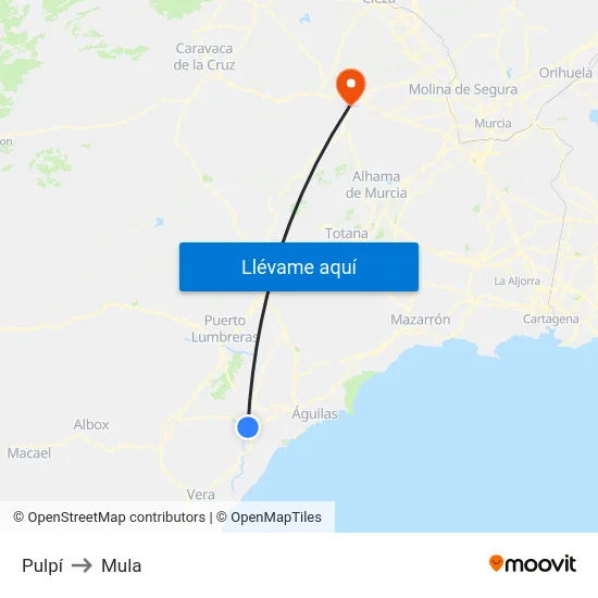 Pulpí to Mula map