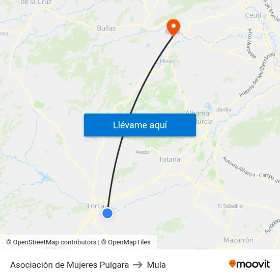 Asociación de Mujeres Pulgara to Mula map