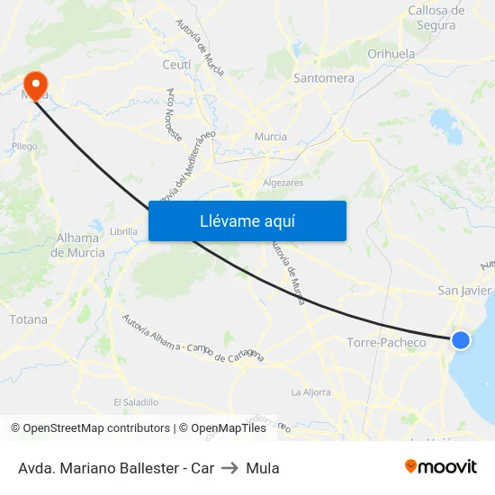 Avda. Mariano Ballester - Car to Mula map