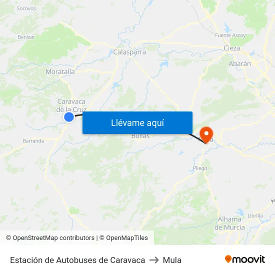 Estación de Autobuses de Caravaca to Mula map