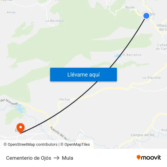 Cementerio de Ojós to Mula map