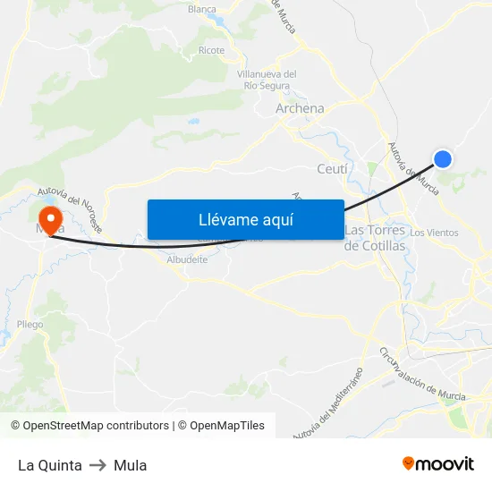La Quinta to Mula map