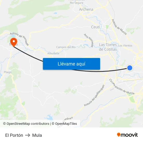 El Portón to Mula map