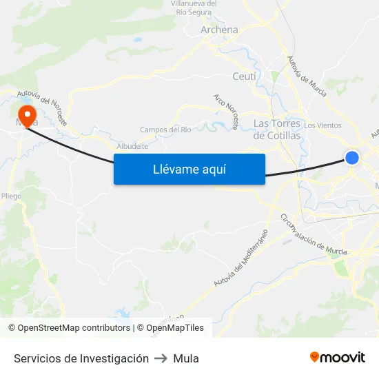 Servicios de Investigación to Mula map