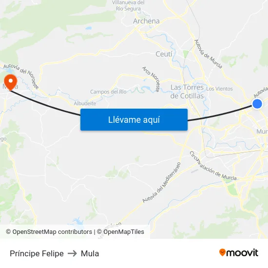 Príncipe Felipe to Mula map