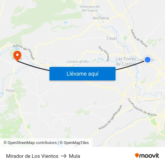 Mirador de Los Vientos to Mula map