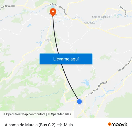 Alhama de Murcia (Bus C-2) to Mula map